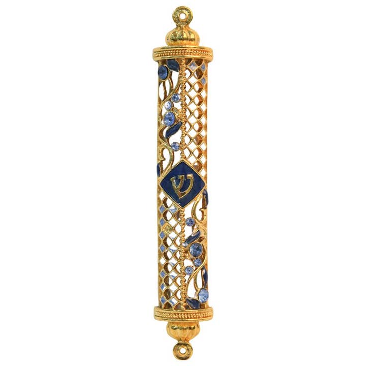 Mezuzah de esmalte com joias de cristal azul escuro da Matashi por atacado de Matashi