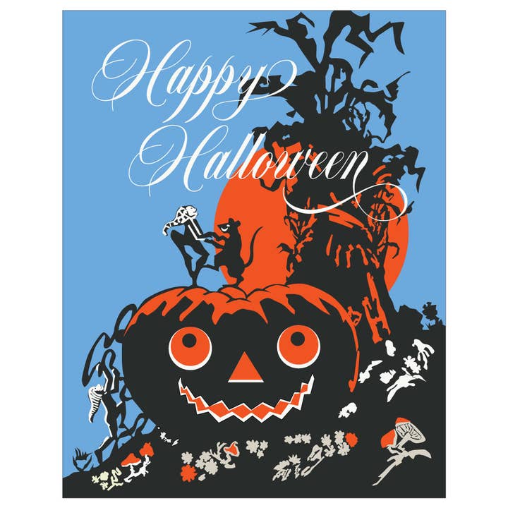 Glückliche Halloween-Karte „Kürbis & Tanzende Maus“, für den Großhandel von Fridgedoor