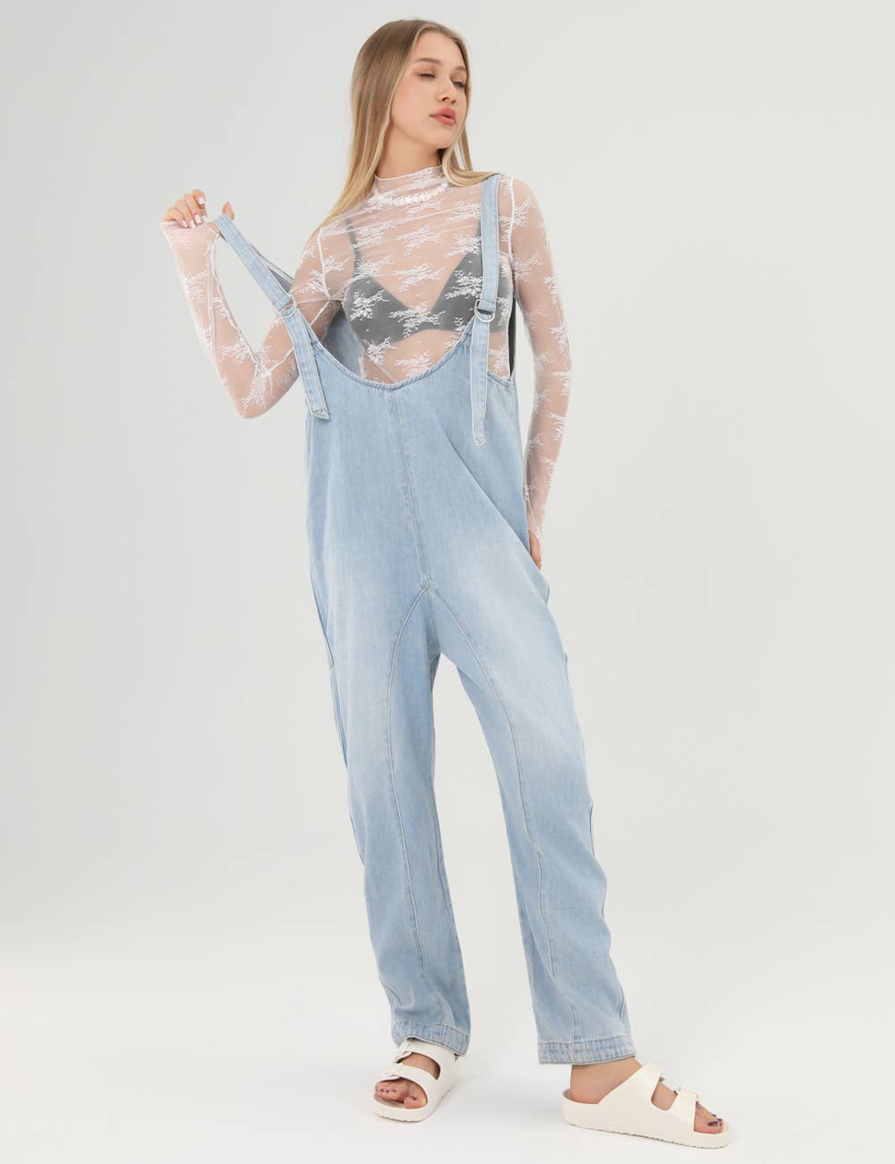 Blue Denim Adjustable Shoulder High Roller Jumpsuit SKJ150 for wholesale on Faire10