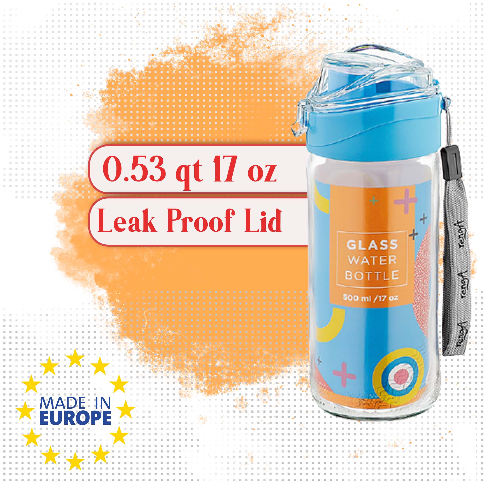 Hakan - Wholesale Water Bottle - Clear Glass Water Bottle Flask with Leak-proof Lid, 17 Oz5