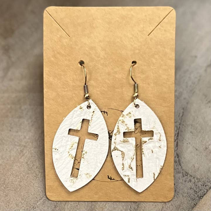 Bee Marie Market LLC - Wholesale Dangle Earrings - Handmade Genuine Leather Cutout Cross Faith Earrings4