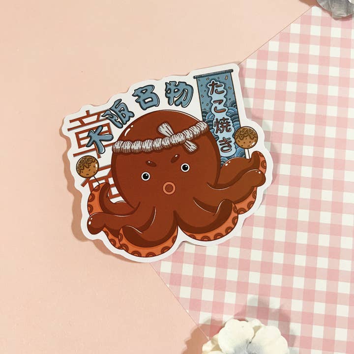 Takoyaki Vinyl Sticker for wholesale by Kofuku Art Studio
