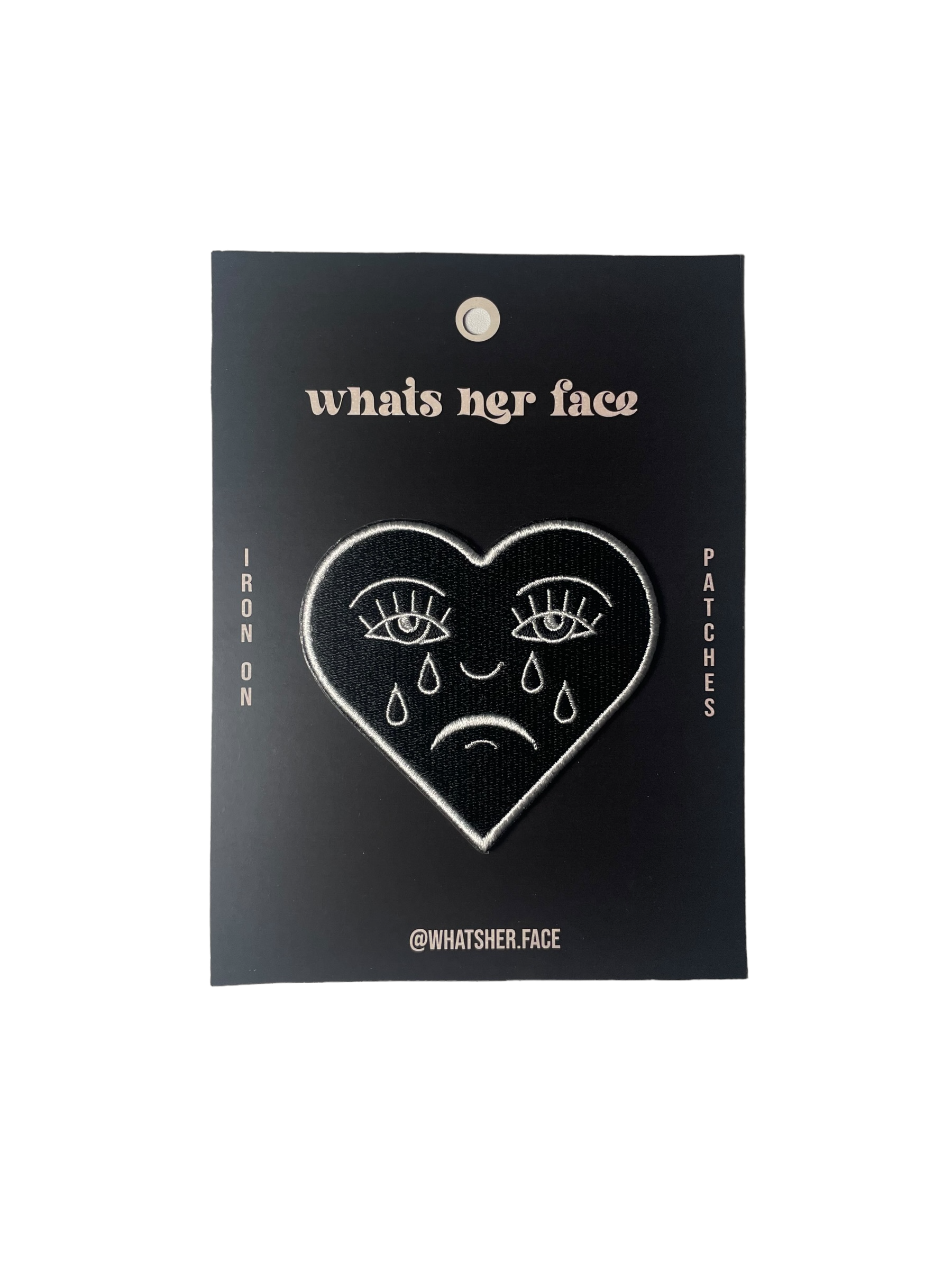 Whats Her Face - Wholesale Patch - Embroidered Iron-On Patch - Crying Heart1