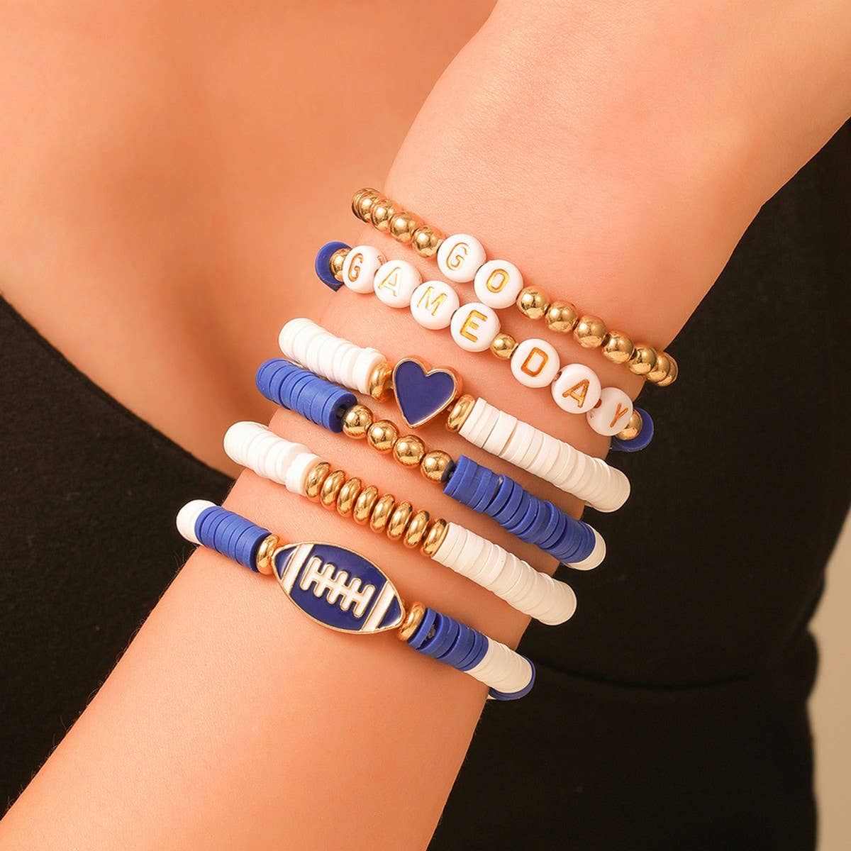 ACCITY - Wholesale Jewelry Set - FOOTBALL HANDMADE SOFT CLAY LETTER BRACELET SET_CWMM35341