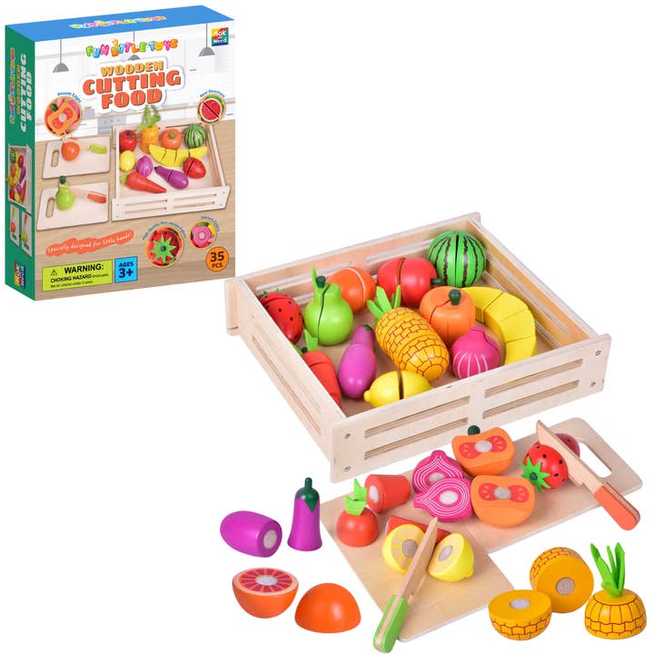 Fun Little Toys - Vendita all'ingrosso Set di giocattoli - Bambini - Set Gioco da Cucina in Legno 35 Pezzi con Frutta e Verdura Giocattolo per Bambini