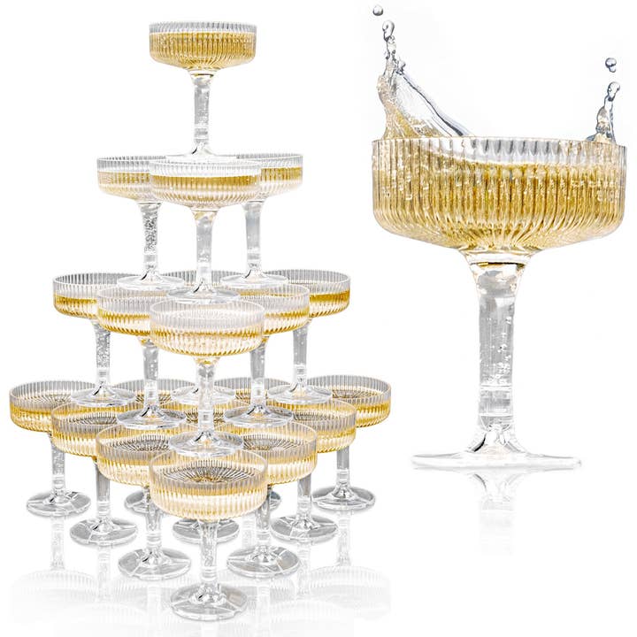 KSESTOR - Wholesale Cocktail/Liquor Glass - ACRYLIC Champagne Tower - 7oz. Set of 20 Coupe Glasses0