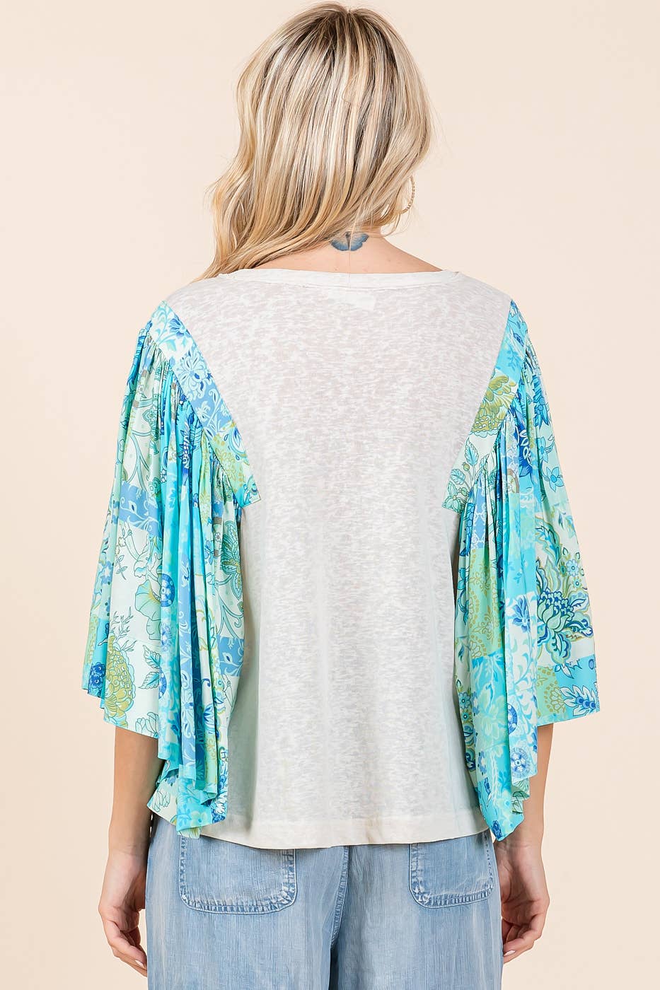 mittoshop - Wholesale Blouse - Women's - FLORAL PATCHWORK PRINT RUFFLE FLUTTER SLEEVE TOP3