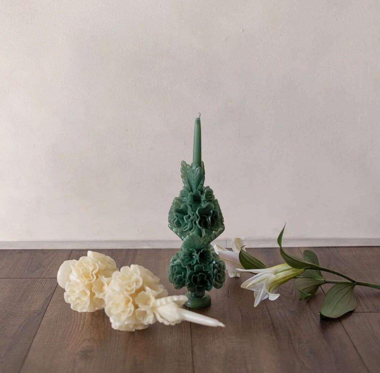 Moderno Decor - Decorative Floral Candles - Wholesale Tapered Candle/Candlestick - Jade Handmade with Beeswax Floral Taper Candle Oaxaca art3