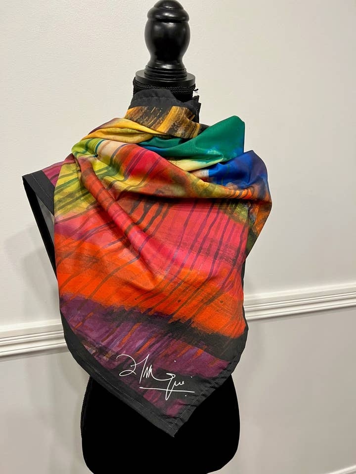 Waves of Life-100% Polyester (Shamoze Silk /Art Silk) Scarf for wholesale by Toronto Art Gallery