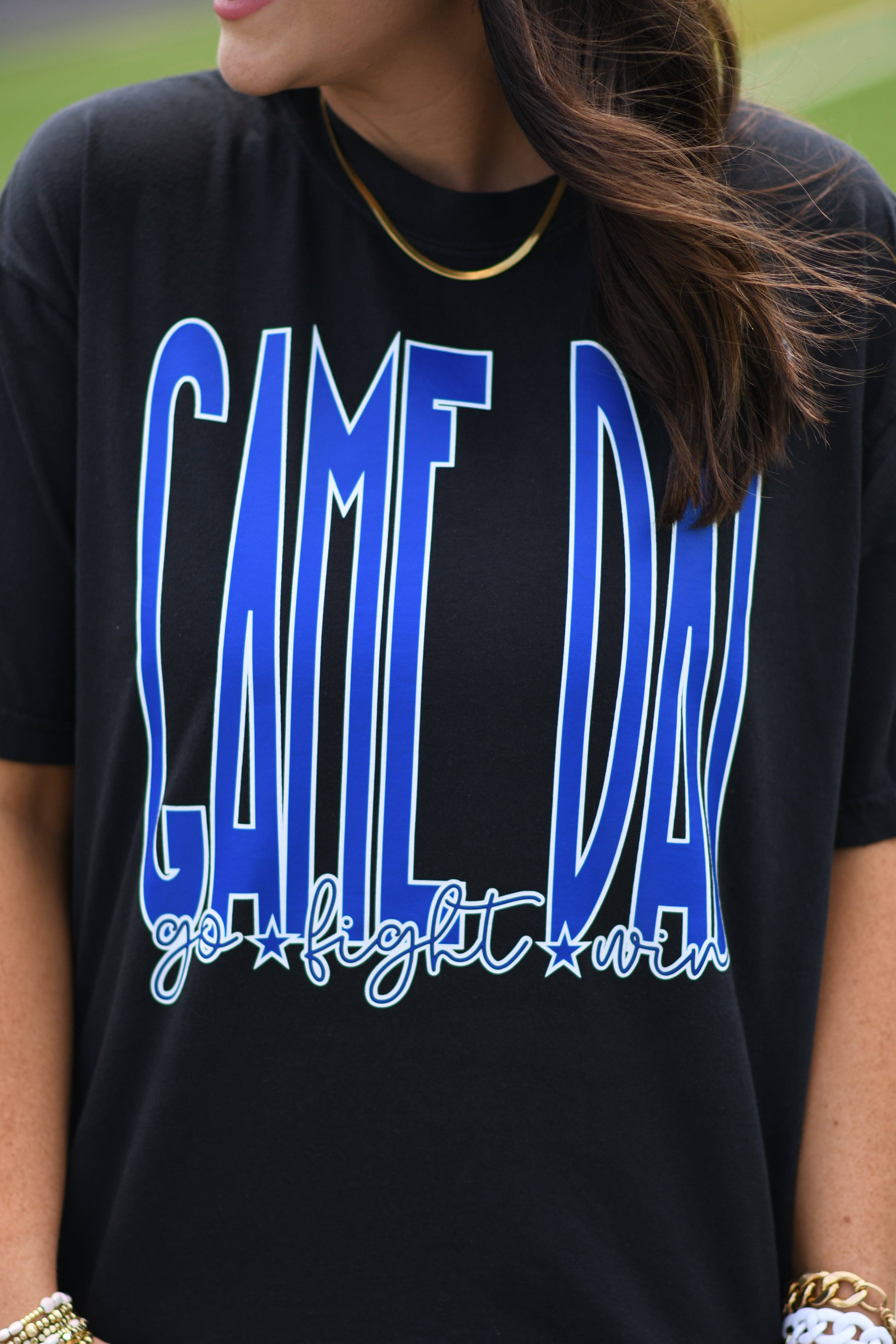 Black Game Day Go Fight Win Royal Blue for wholesale on Faire