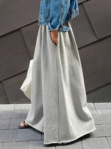 FurDecoration - Wholesale Pants - Women's - Loose Urban Gray Wide Leg Elastic Waist Pants6