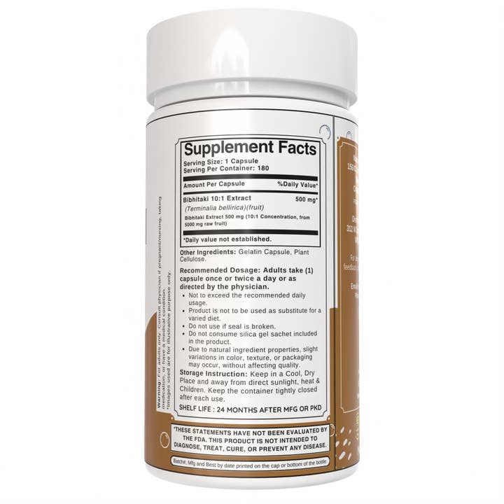 Bloofah - Vente Supplément oral/vitamine - Gélules de Bibhitaki 500mg | Extrait de Poudre de Fruit 10:1 Non-OGM