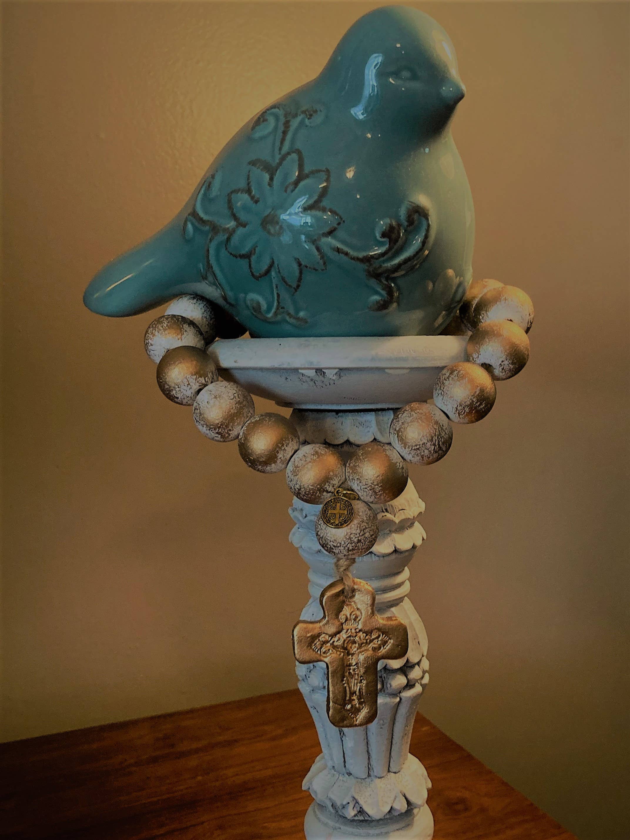 Customized colors LULU White Wood 19 (20mm) Beads With Small Clay Cross for wholesale on Faire1