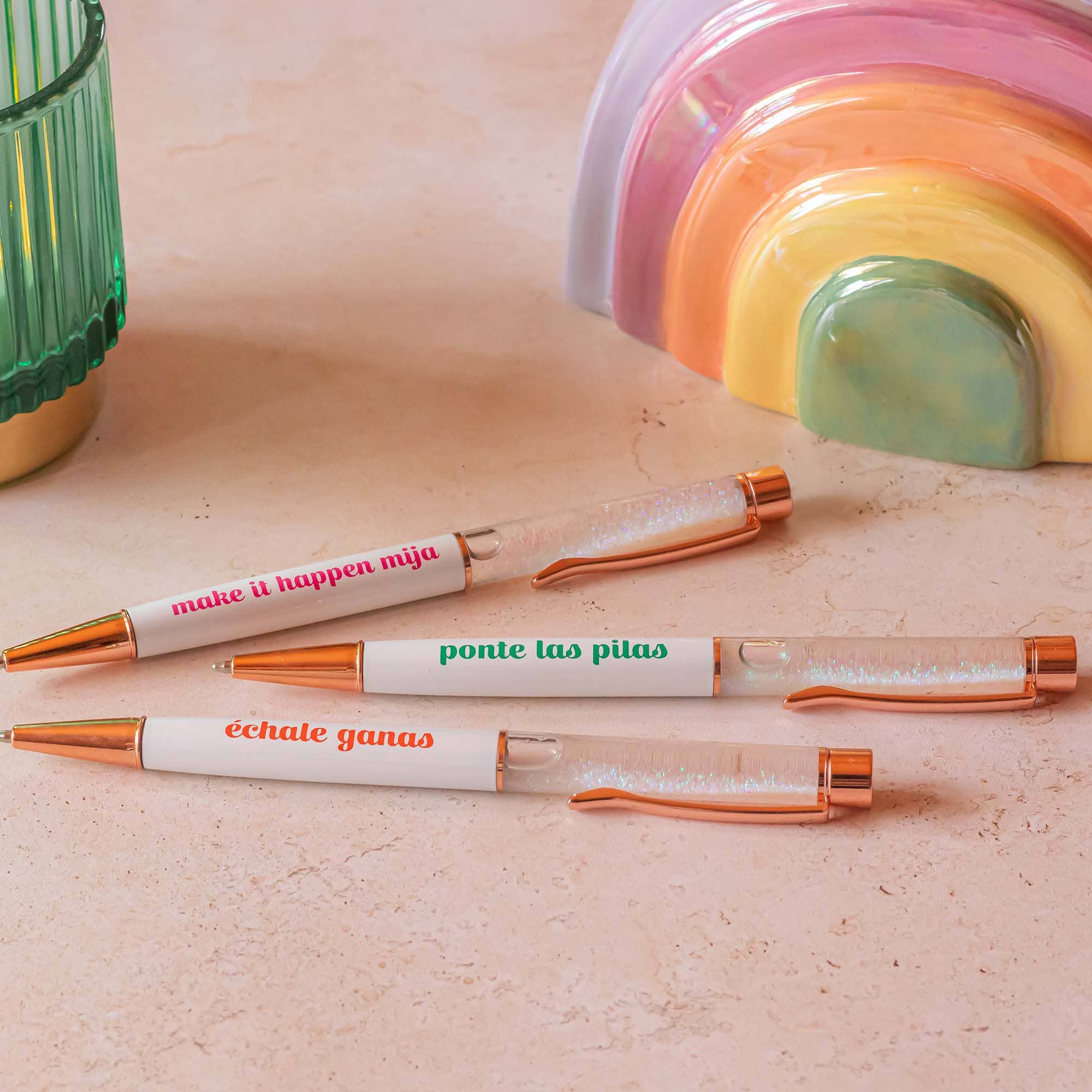 Quiero Prints - Wholesale Pen - Échale Ganas Glitter Pen Set2