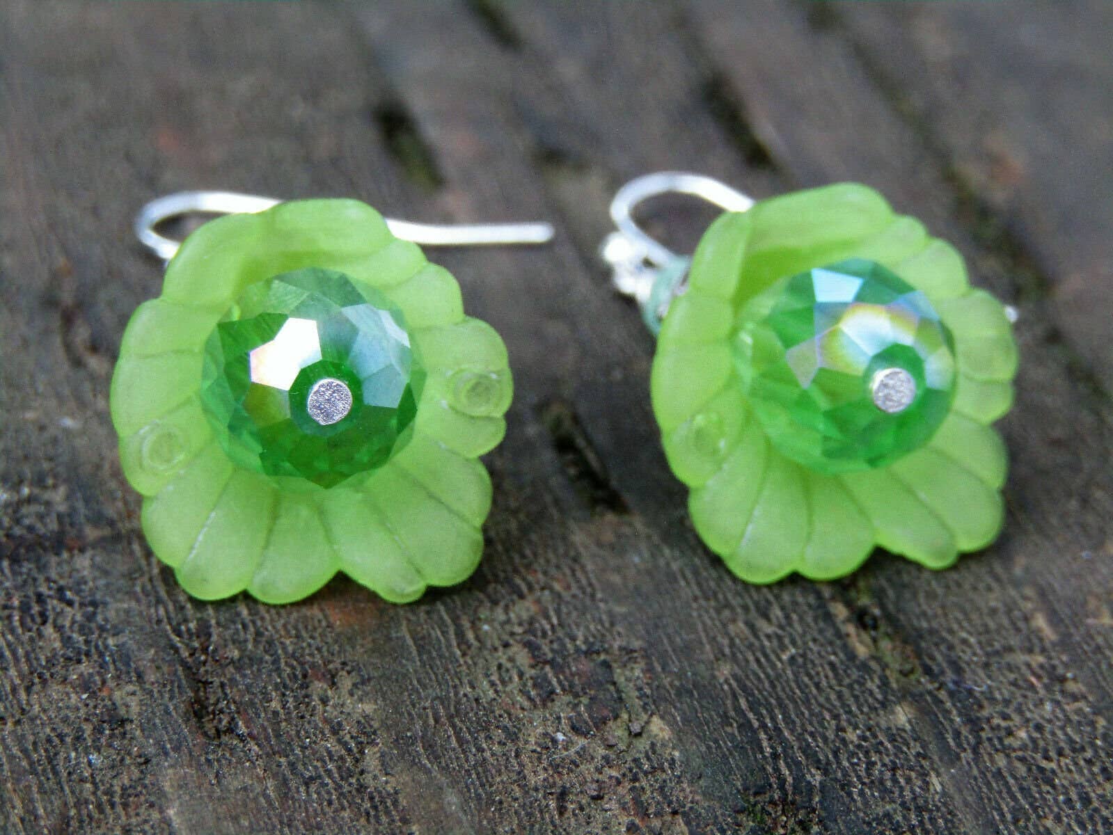 Bad Apple Designs - Wholesale Dangle Earrings - Handmade Silver Lucite Flower Crystal Dangle Earrings4