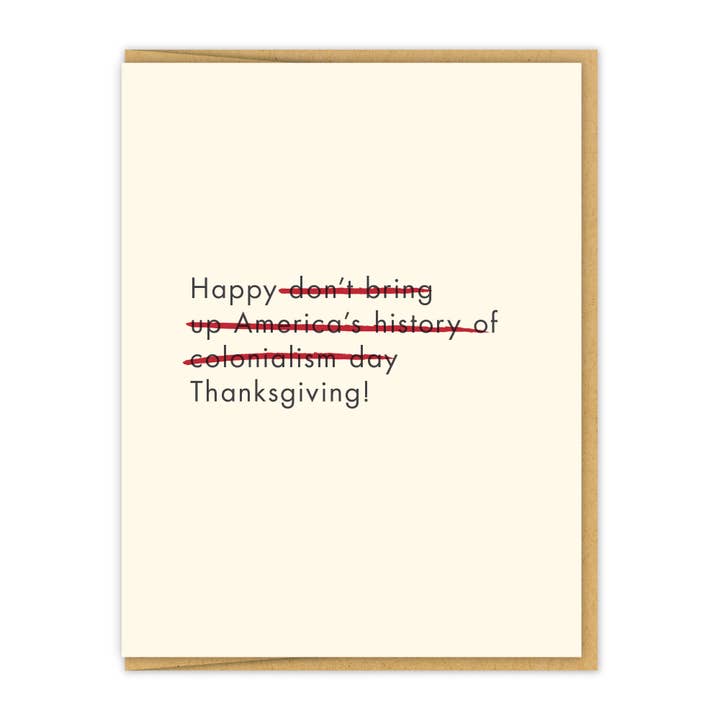 Breng kolonialisme niet ter sprake | Letterpress Thanksgiving Card voor wholesale door Spacepig Press