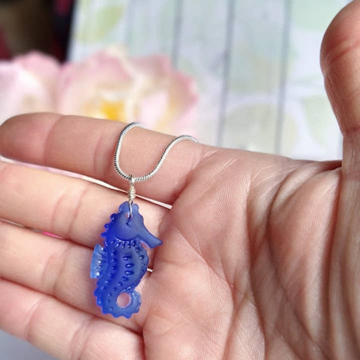 Bad Apple Designs - Wholesale Pendant/Charm Necklace - Ocean-Inspired Seahorse Sea Glass Necklace Handmade5