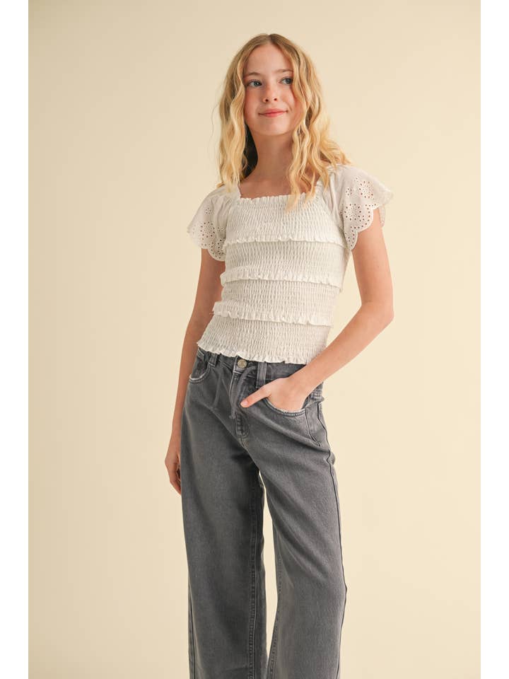 heart and arrow - Wholesale Knit Top - Women's - TWEEN KIDS GIRLS TIERED SMOCKED TOP (7-14)