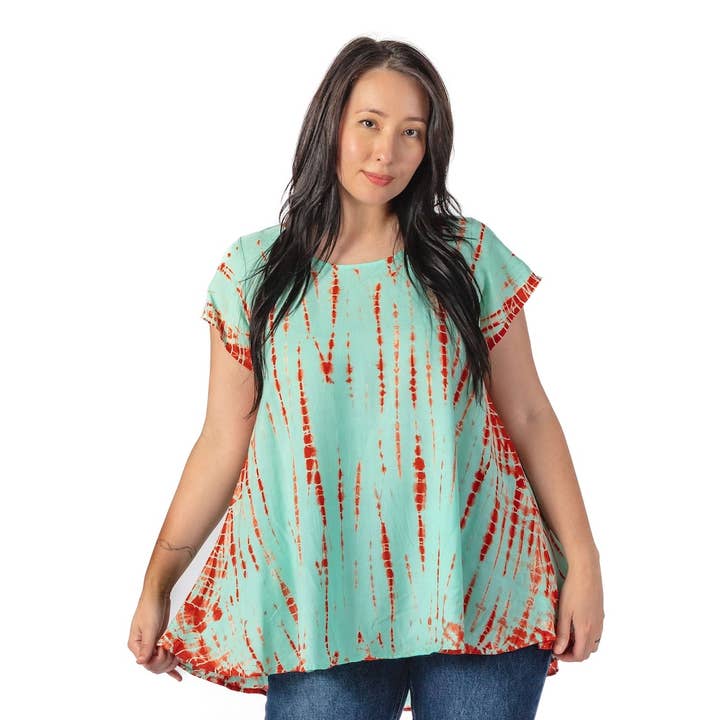 Jenna Tie Dye Kapmouw Scoop Neck Top voor wholesale door Unique Batik Fair Trade