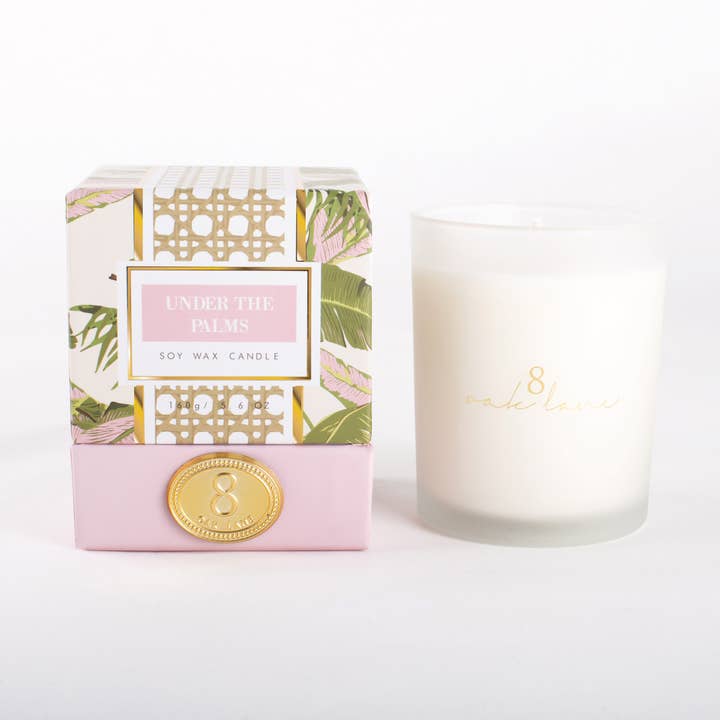 8 Oak Lane - Wholesale Jar/filled candle - Under the Palms 5.6oz Soy Wax Candle0