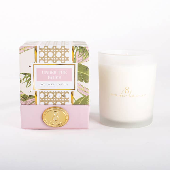Under the Palms 5.6oz Soy Wax Candle for wholesale by 8 Oak Lane