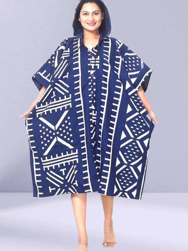 Poncho con capucha de patrón de mezclilla 100% algodón 7854D para venta al por mayor de KaraChic