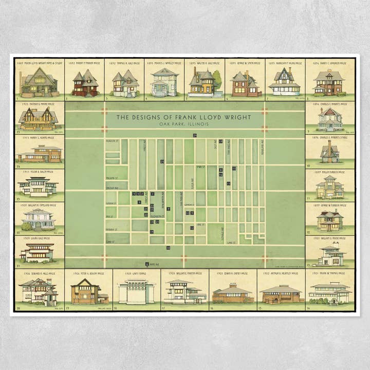 Lámina artística de Frank Lloyd Wright: Oak Park Designs para venta al por mayor de Wonder City Studio