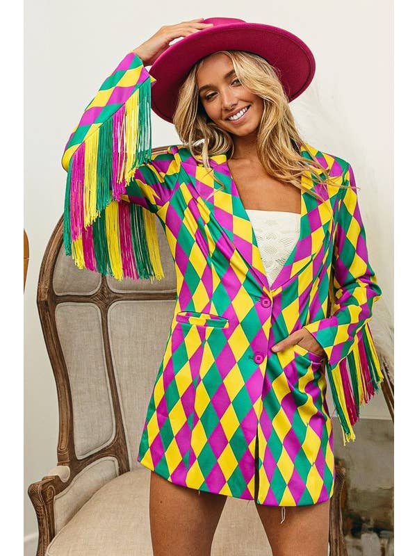 Mardi Gras Diamond Pattern Rringed Single Blazer for wholesale on Faire