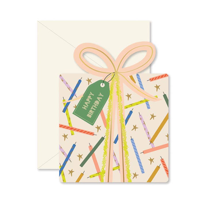 Ginger P. Designs - Wholesale Birthday Card - Birthday Gift Star Candles die-cut folded Greeting Card