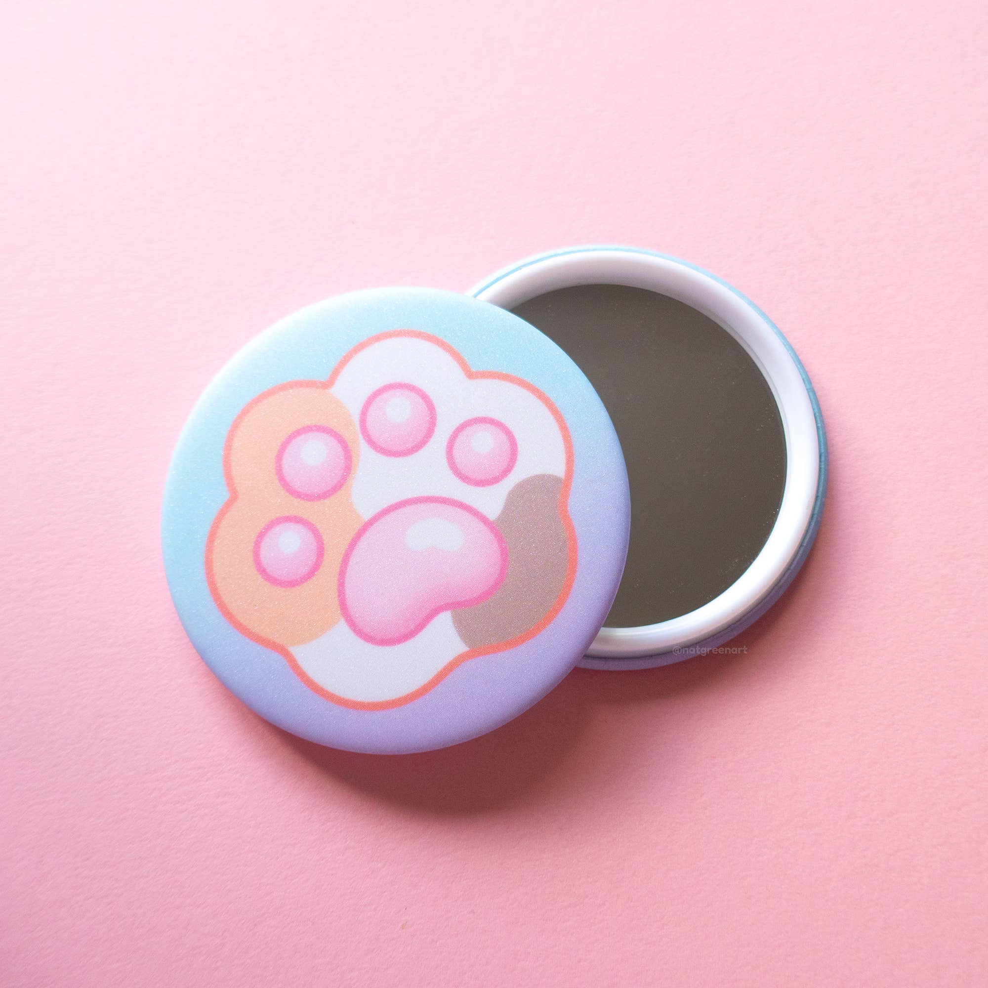 NatGreenArt - Wholesale Compact Mirror - Calico Cat Paw Sparkly Pocket Mirror