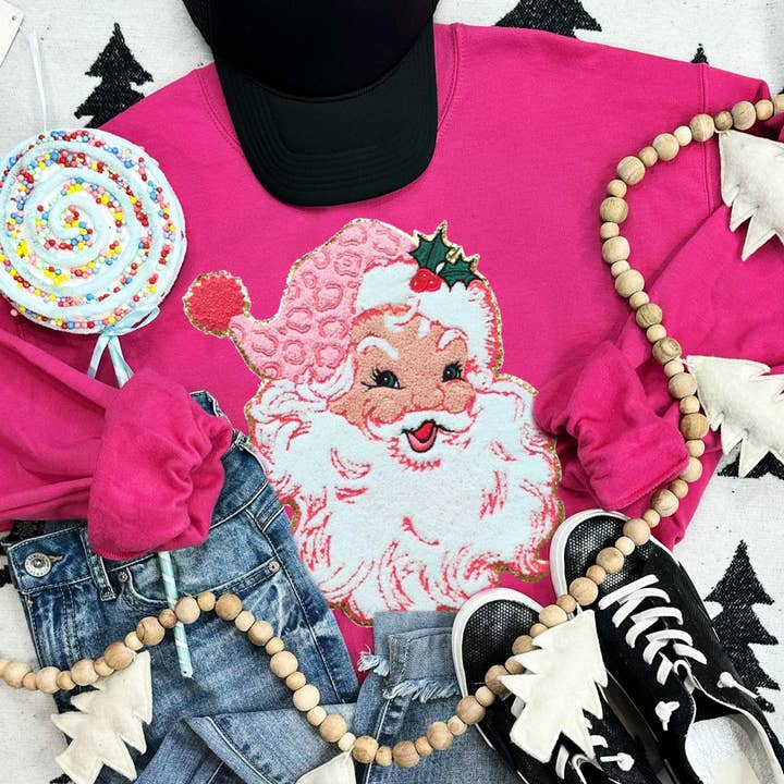 Trendy Transfers - Wholesale Patch - Pink Santa Chenille Patch