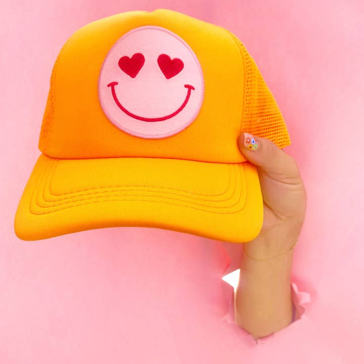 Casquette Confettees Happy Heart Trucker, orange fluo pour la vente par Confettees