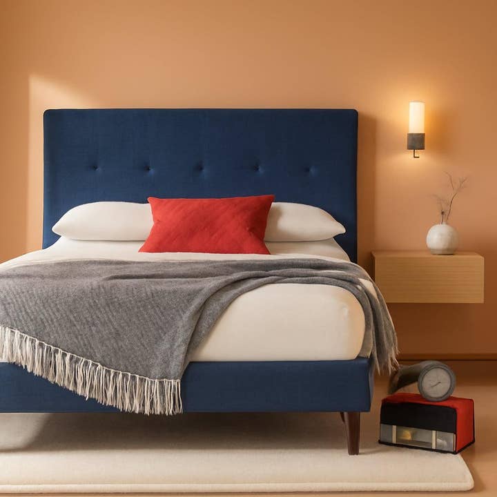 Omkaram Upholstered Platform Bed Frame Queen Navy Finish Steel Wood Support No Box Spring Required Easy Assembly and other Purchase Wholesale omie box. Free Returns & Net 60 Terms on Faire trending on Faire.