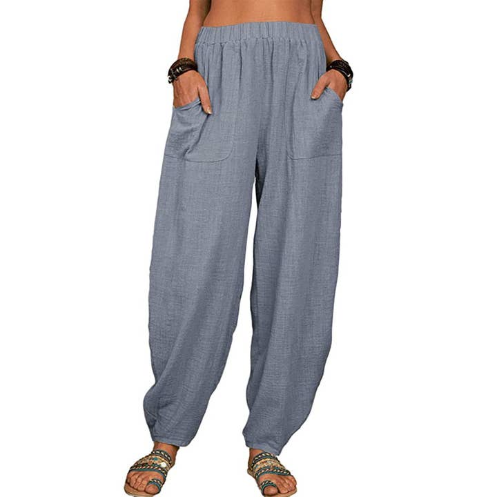 HIDDENBRAND - Wholesale Pants - Women's - Leisure cotton blend drawstring harlan pants1