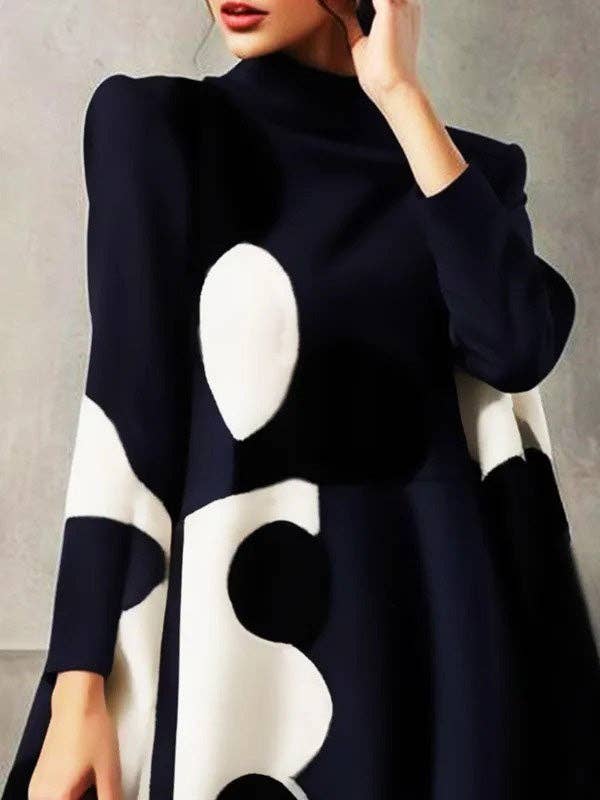 SCHWARZ A-Linien Minikleid mit Polka-Dots, Stehkragen und langen Ärmeln für den Großhandel auf Faire1