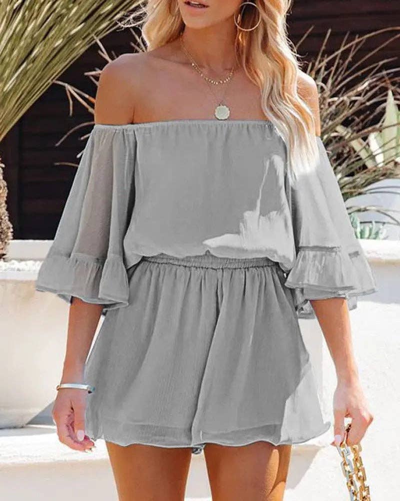 Sweetkama - Wholesale Romper - Women's - Ladies Off Shoulder Short Sleeves Daily Romper 136310