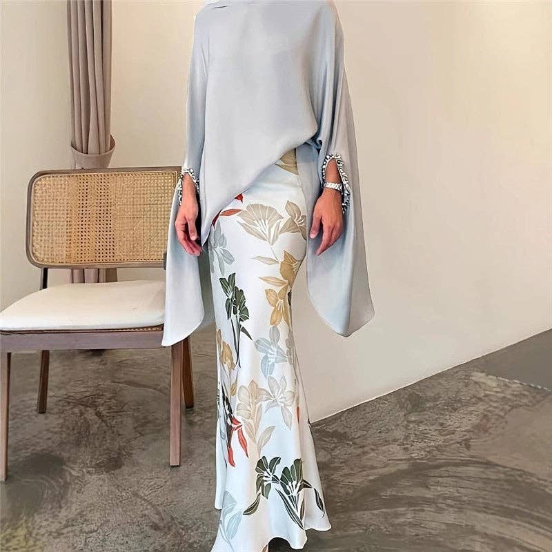 BABY BLUE Loose Top Pencil Skirt Set for wholesale on Faire1