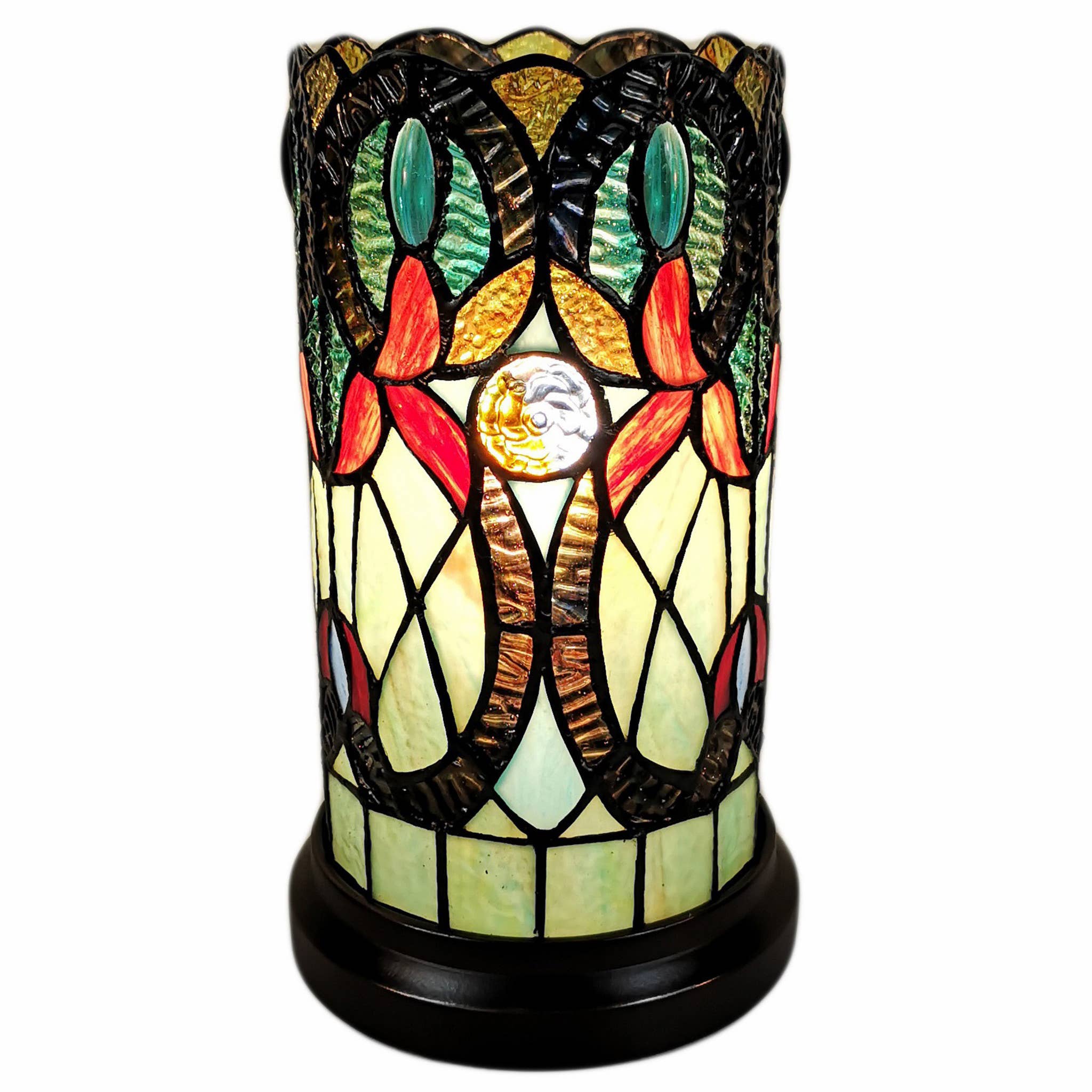 HomeRoots - Wholesale Accent/Desk Lamp - 11" Beige And Orange Mosaic Tile Stained Glass Accent Lamp0