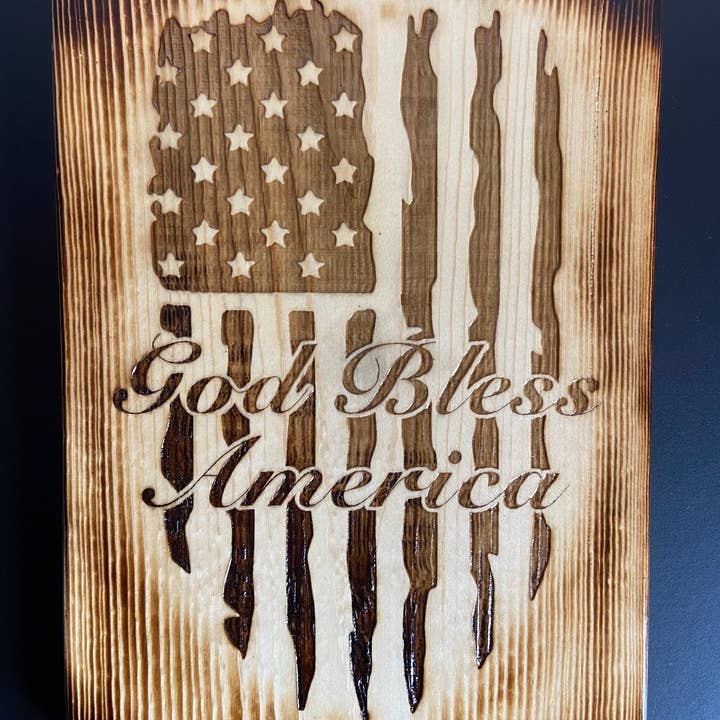 God Bless America with Flag Sign for wholesale by Full Woodworking, LLC