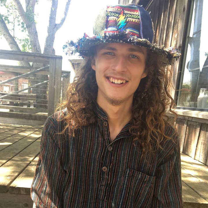 Grateful Dead Bolt Patchwork Hat Up-cycled Boho Hippie for wholesale by Jayli Clothing