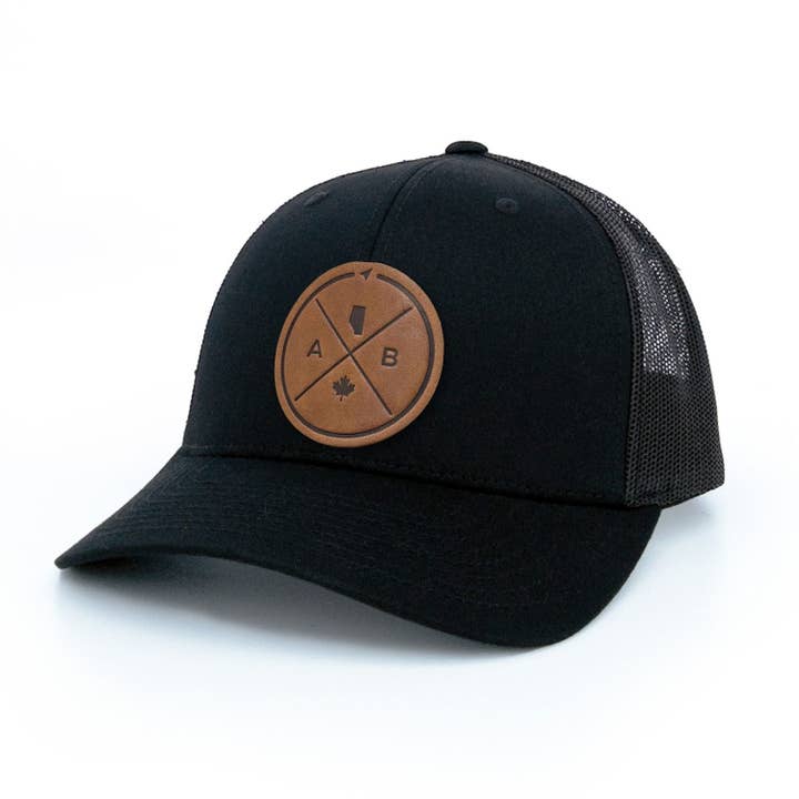 Alberta Compass Leather Patch Trucker Hat for wholesale by Byward Outfitters