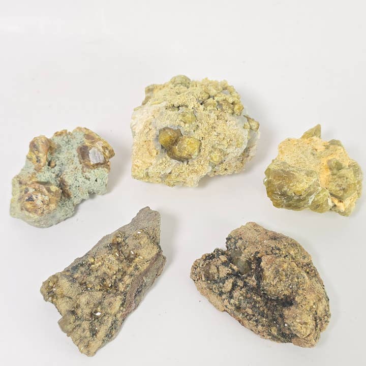 5pc Demantoid Garnets ~ Mineral Specimens ~ Crystals for wholesale by Aquamarine Daydream Wholesale