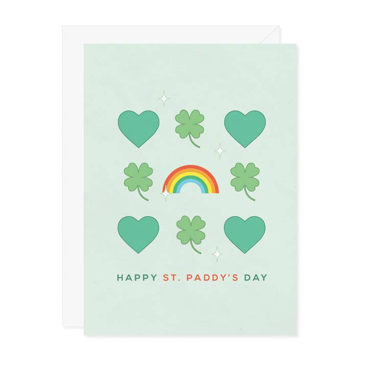 Happy St. Paddy's Day Shamrock Rainbow Greeting Card for wholesale by Carmela & Co.