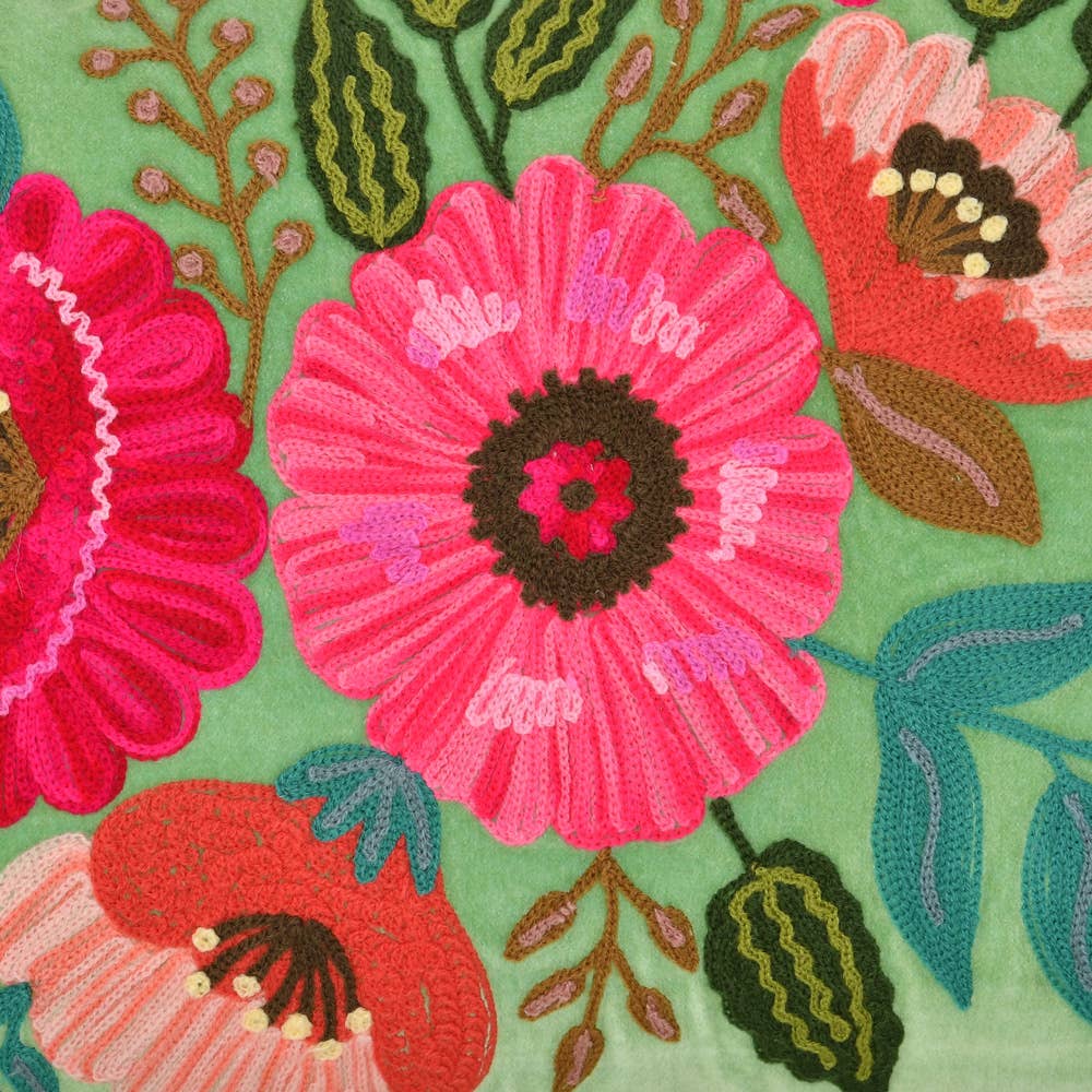 Karma Living – wholesale Dekorativ kudde – 2ABFLCC757_AQ SET/2 BLOMMIG AQUA VLVT KUDDE 14x28"2