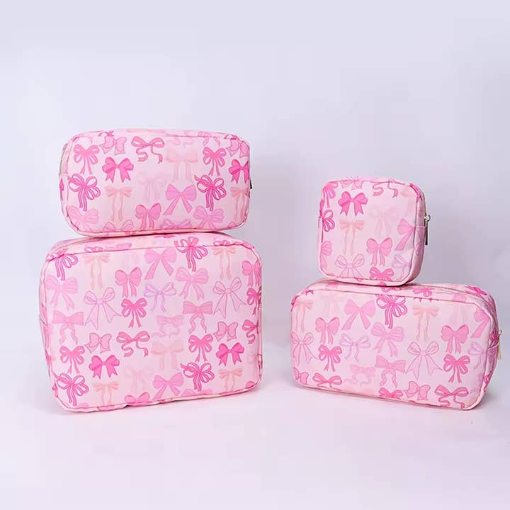 Pink Nylon Bow Makeup Bags for wholesale by lil darlings inc