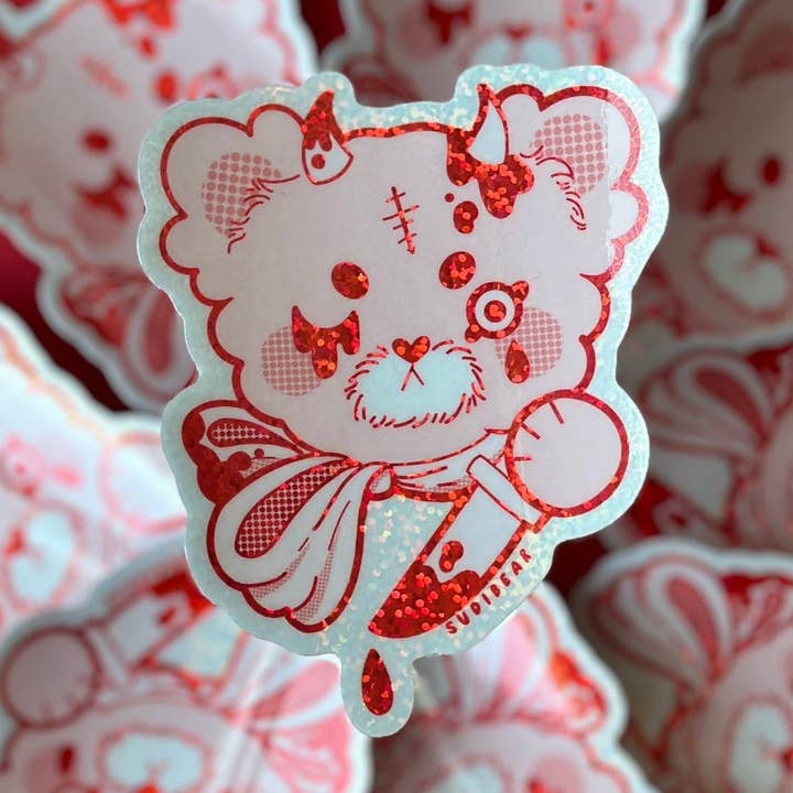 Stabby Bear Vinyl Holo Sticker for wholesale by SudiBear
