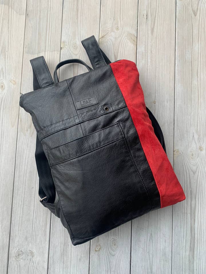 Original Black Upcycled Leather Backpack for wholesale by LeaF