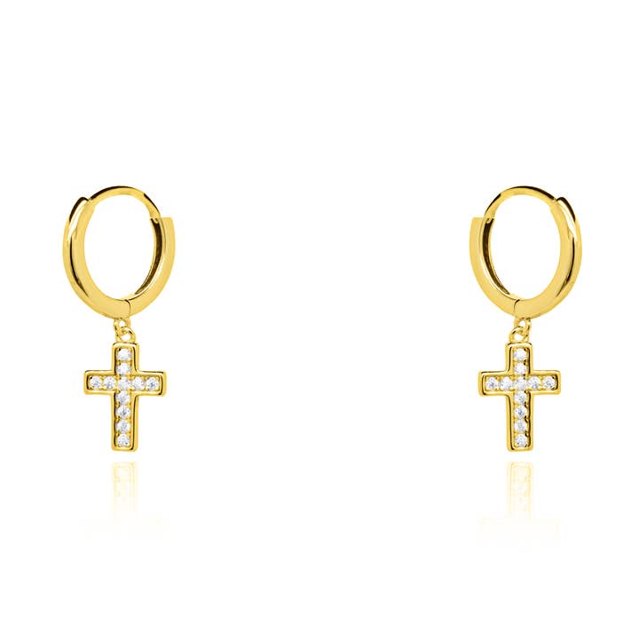 Brincos de Argola com Cruz Pendente em Ouro Vermeil por atacado de Aurora Jewels