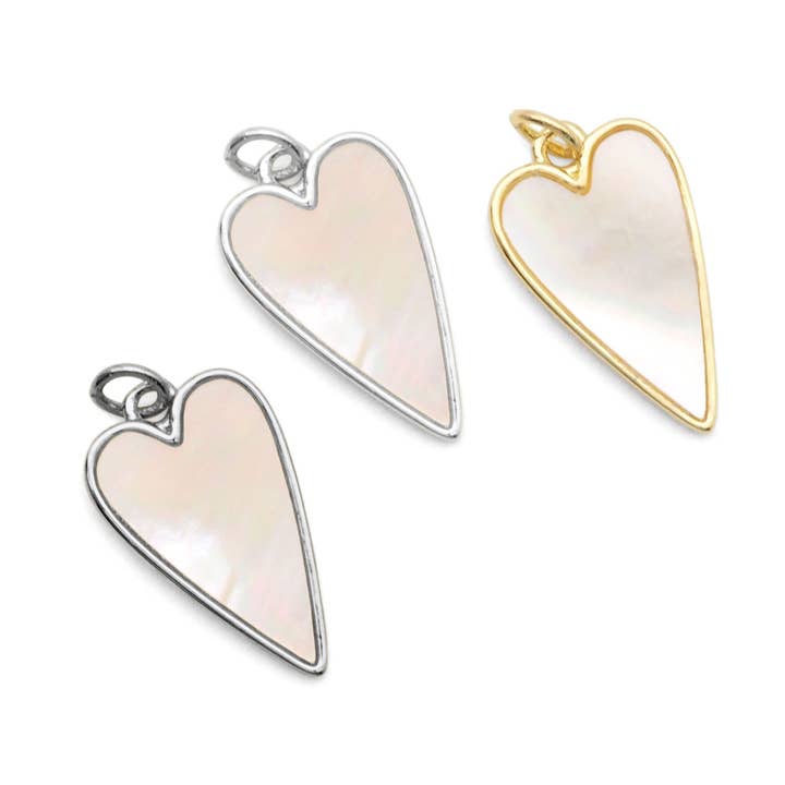 Gold Mother of Pearl Heart Charm, Sku#LK820 for wholesale by BestBeads&Beyond
