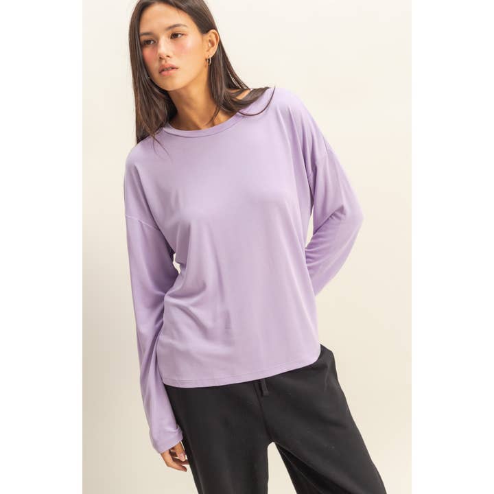 Casual Long-Sleeve Crew Neck Top for wholesale by Double Zero